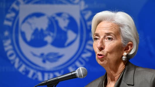 International Monetary Fund (IMF) managing director Christine Lagarde speaks during a press conference in Tokyo on October 4, 2018. 