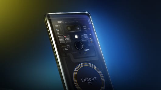 HTC's "blockchain phone," the Exodus 1. The phone can only be bought with cryptocurrency.