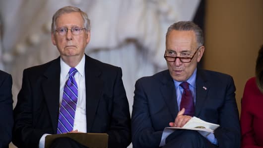 Senate Minority Leader Charles Schumer, D-N.Y., right, and Senate Majority Leader Mitch McConnell, R-Ky.