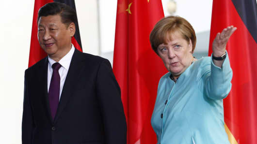 German Chancellor Angela Merkel and Chinese President Xi Jinping.