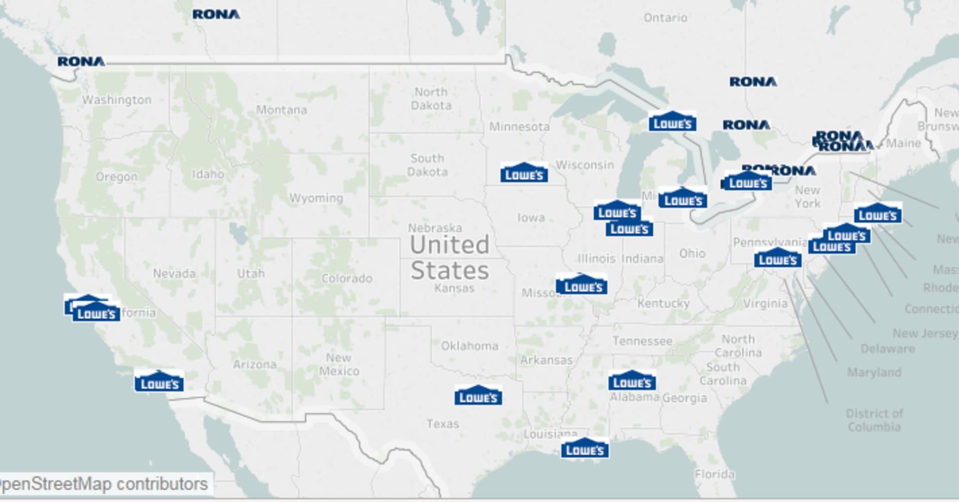 This map shows where Lowe's is closing stores