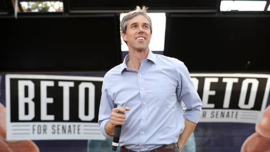 U.S. Senate candidate Rep. Beto O'Rourke (D-TX) addresses a campaign rally at the Pan American Neighborhood Park November 04, 2018 in Austin, Texas. 