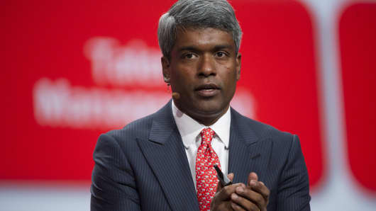 Thomas Kurian, the new Google Cloud Manager and former President of Product Development at Oracle, speaks at the Oracle OpenWorld conference in San Francisco on September 24, 2013.