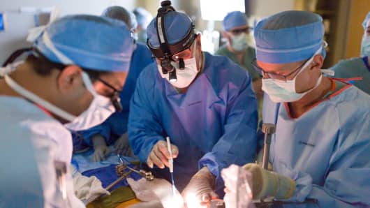 Surgeons perform a liver transplant procedure at The Mayo Clinic
