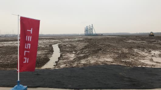 The site of Tesla's future Shanghai factory on Monday, Jan. 7, 2019. The electric car maker acquired the land on the outskirts of the city in October.