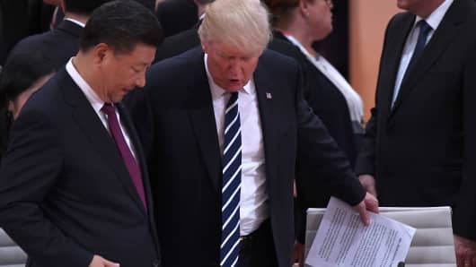 U.S. President Donald Trump and Chinese President Xi Jinping at the G-20 summit in Hamburg, Germany, on July 7, 2017.
