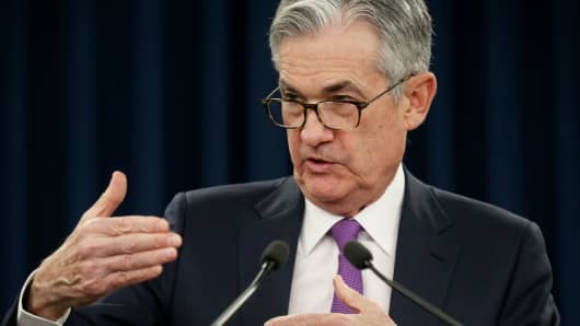 Federal Reserve Chairman Jerome Powell holds a press conference following a two day Federal Open Market Committee policy meeting in Washington, U.S., January 30, 2019.