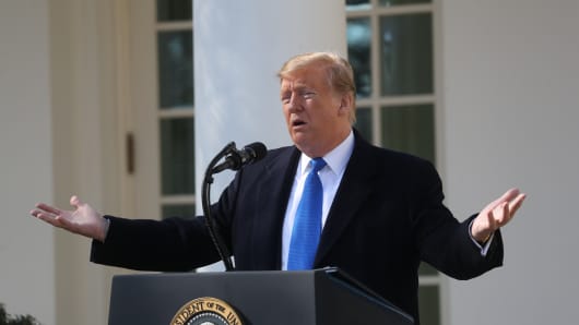 US President Donald Trump speaks at the White House in Washington, DC, United States on Friday, February 15, 2019.