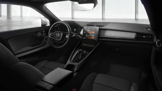 The interior of the Polestar 2 electric performance car from Volvo