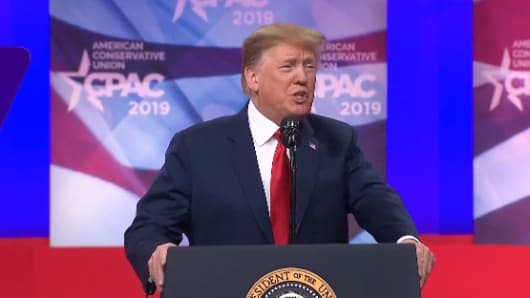 President Trump speaking at CPAC 2019.