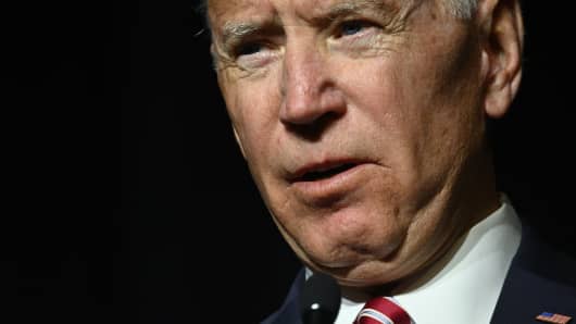 Joe Biden delivers the keynote address at the first democratic dinner held at the Rollins Center in Dover, Delaware, on March 16, 2019. The former US Vice President has refrained from attending. 39; announce his candidacy, although the first polls conducted in March indicate that former Vice President Biden as the favorite of a large field of Democratic candidates. (Photo by Bastiaan Slabbers / NurPhoto via Getty Images)