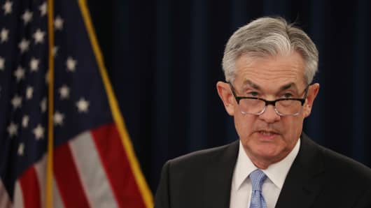 Federal Reserve Chairman Jerome Powell holds a news conference following the two-day Federal Open Market Committee (FOMC) policy meeting in Washington, U.S., March 20, 2019.