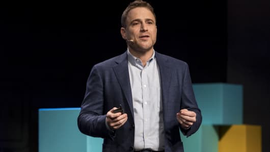  Stewart Butterfield, co-founder and CEO of Slack Technologies Inc., speaks during an event in San Francisco, California. 