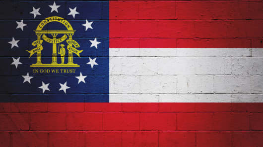 Flag of Georgia painted on a wall