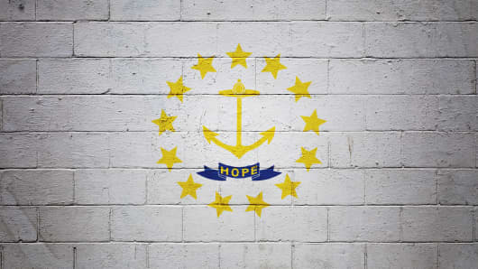 Rhode Island state flag painted on a wall