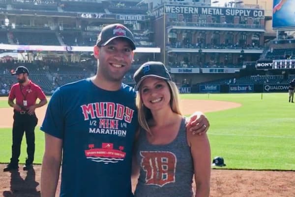 Brad Pettiford and his wife Jami at Petco Park in San Diego to watch the Detroit Tigers play the San Diego Padres. The couple has been to 14 Major League Baseball stadiums so far, with the goal of visiting all of them.