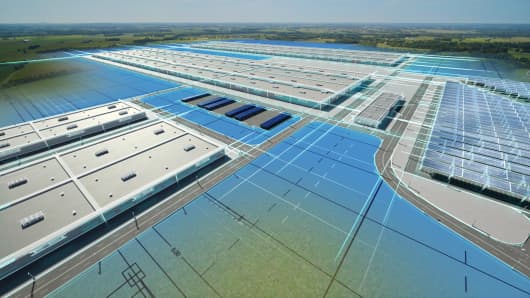 A battery manufacturing complex that U.S. automaker Ford Motor Co and its South Korean battery partner SK Innovation plan to build in Kentucky, which will open in 2025, can be seen in an artist's rendition released on September 27. 2021.